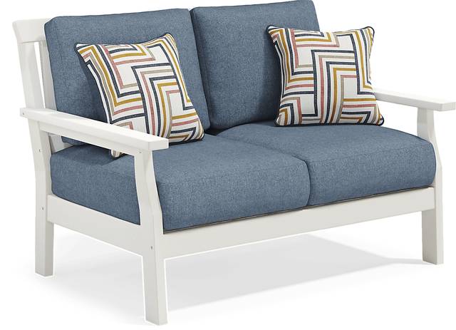 Eastlake White 4 Pc Outdoor Loveseat Seating Set with Agean Cushions - Thumbnail - Image 3
