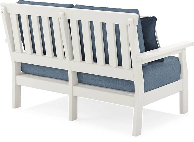 Eastlake White 4 Pc Outdoor Loveseat Seating Set with Agean Cushions - Thumbnail - Image 5