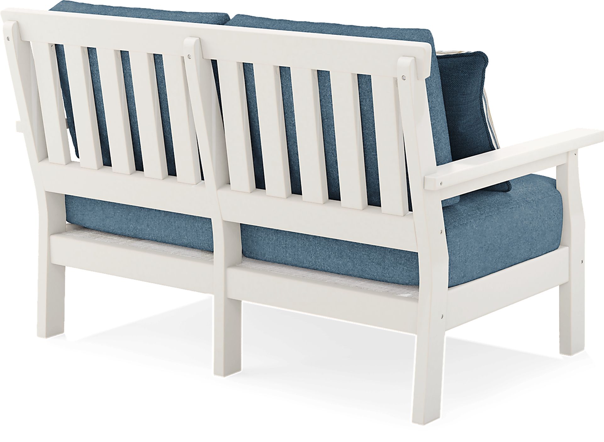 Eastlake White Outdoor Loveseat with Agean Cushions - Image 4