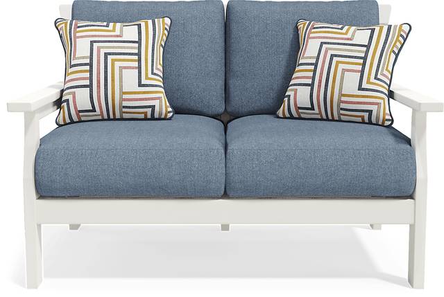 Eastlake White 4 Pc Outdoor Loveseat Seating Set with Agean Cushions - Thumbnail - Image 2