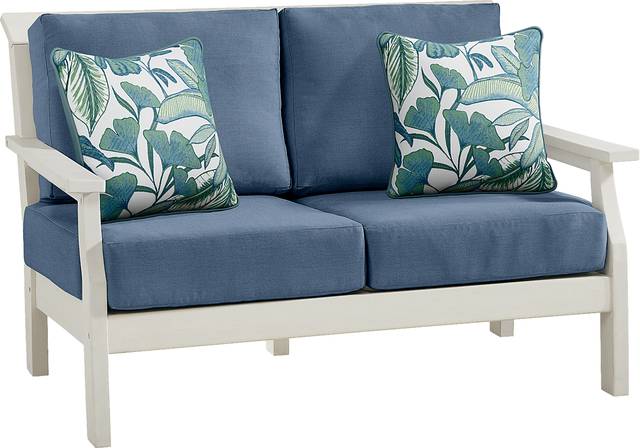 Eastlake White Outdoor Loveseat with Blueberry Cushions - Thumbnail - Image 2