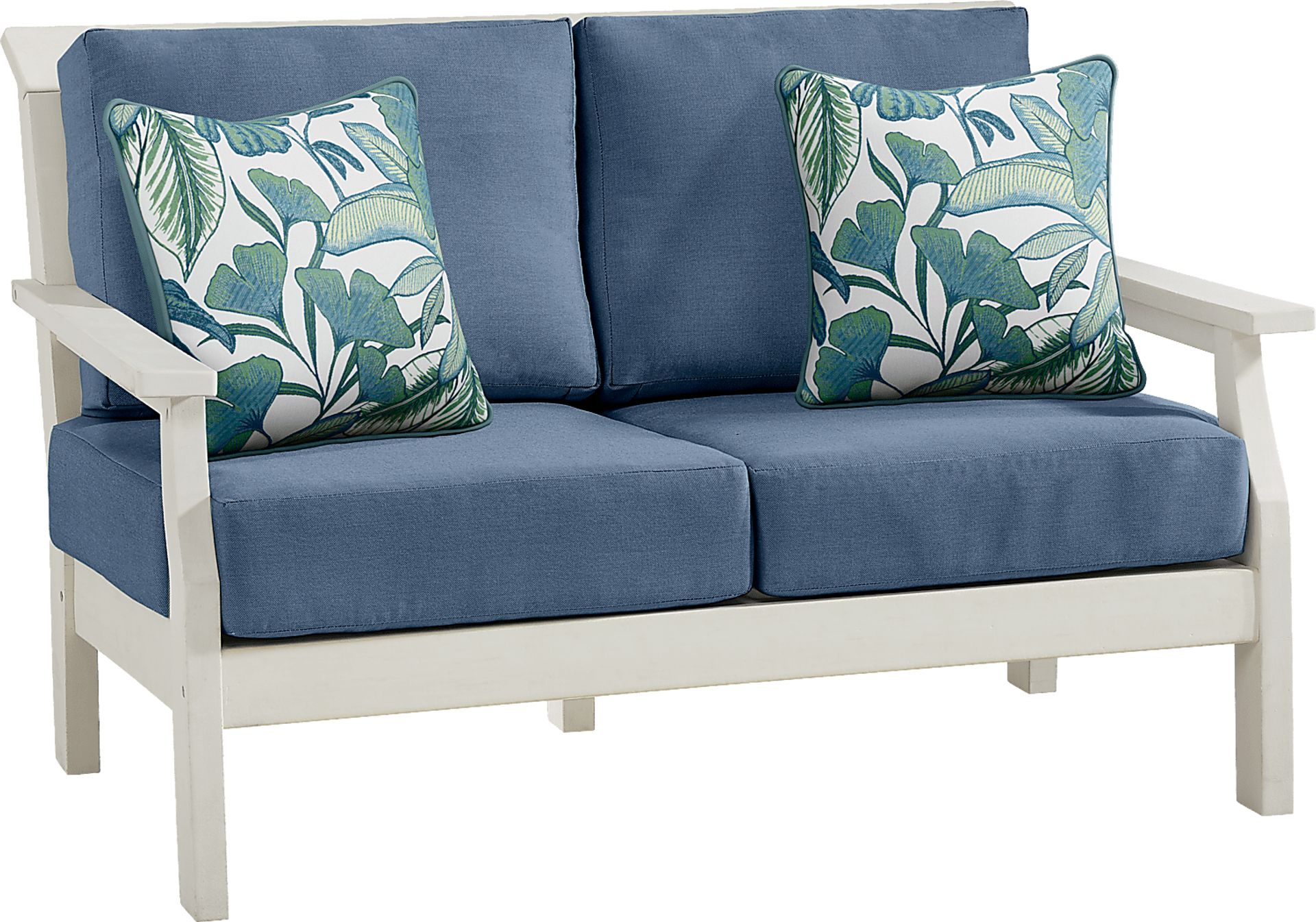 Eastlake White Outdoor Loveseat with Blueberry Cushions - Image 2