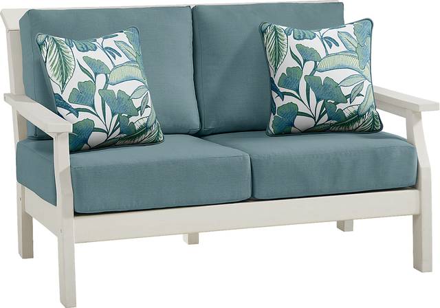 Eastlake White Outdoor Loveseat with Breeze Cushions - Thumbnail - Image 2