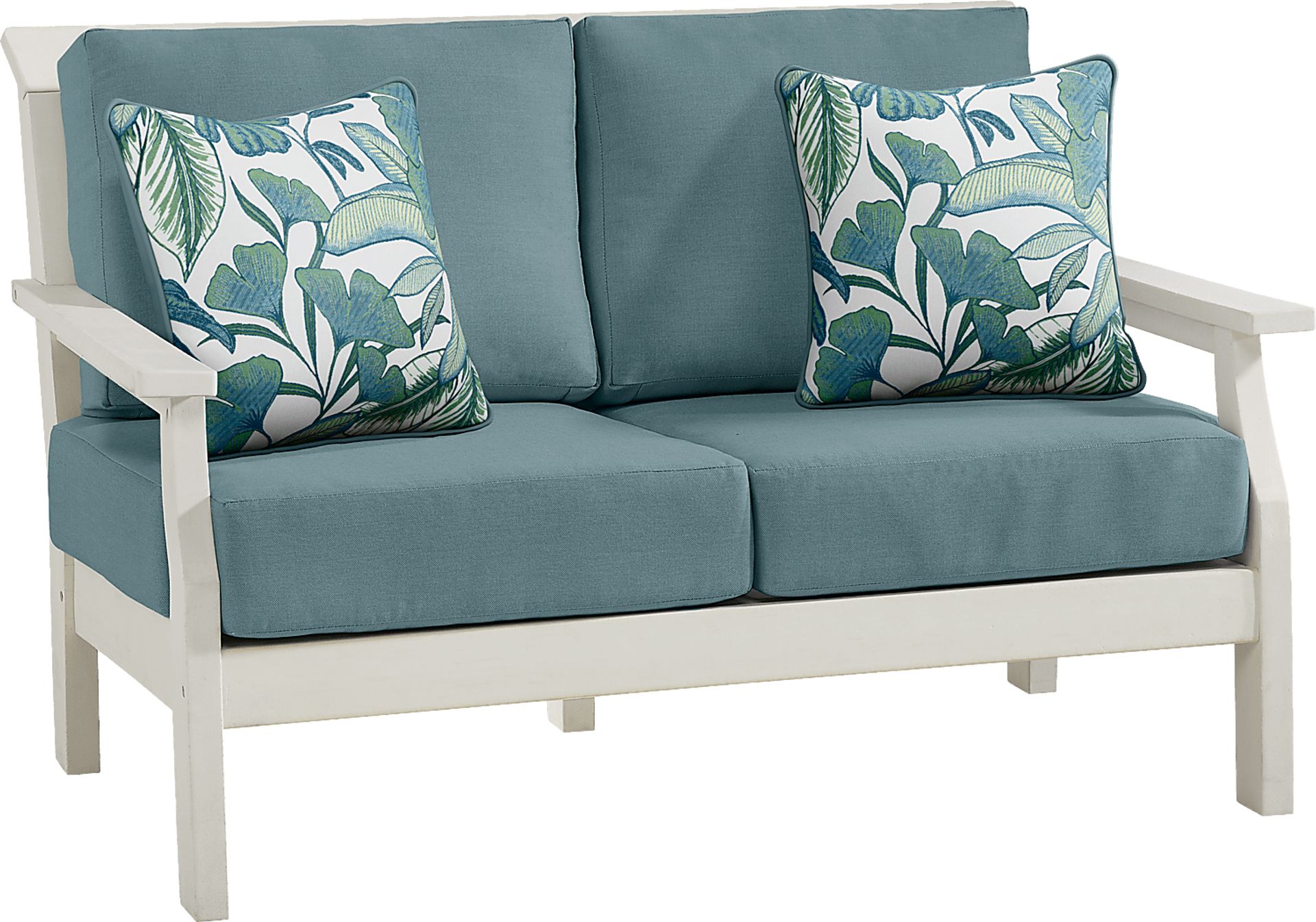 Eastlake White Outdoor Loveseat with Breeze Cushions - Image 2