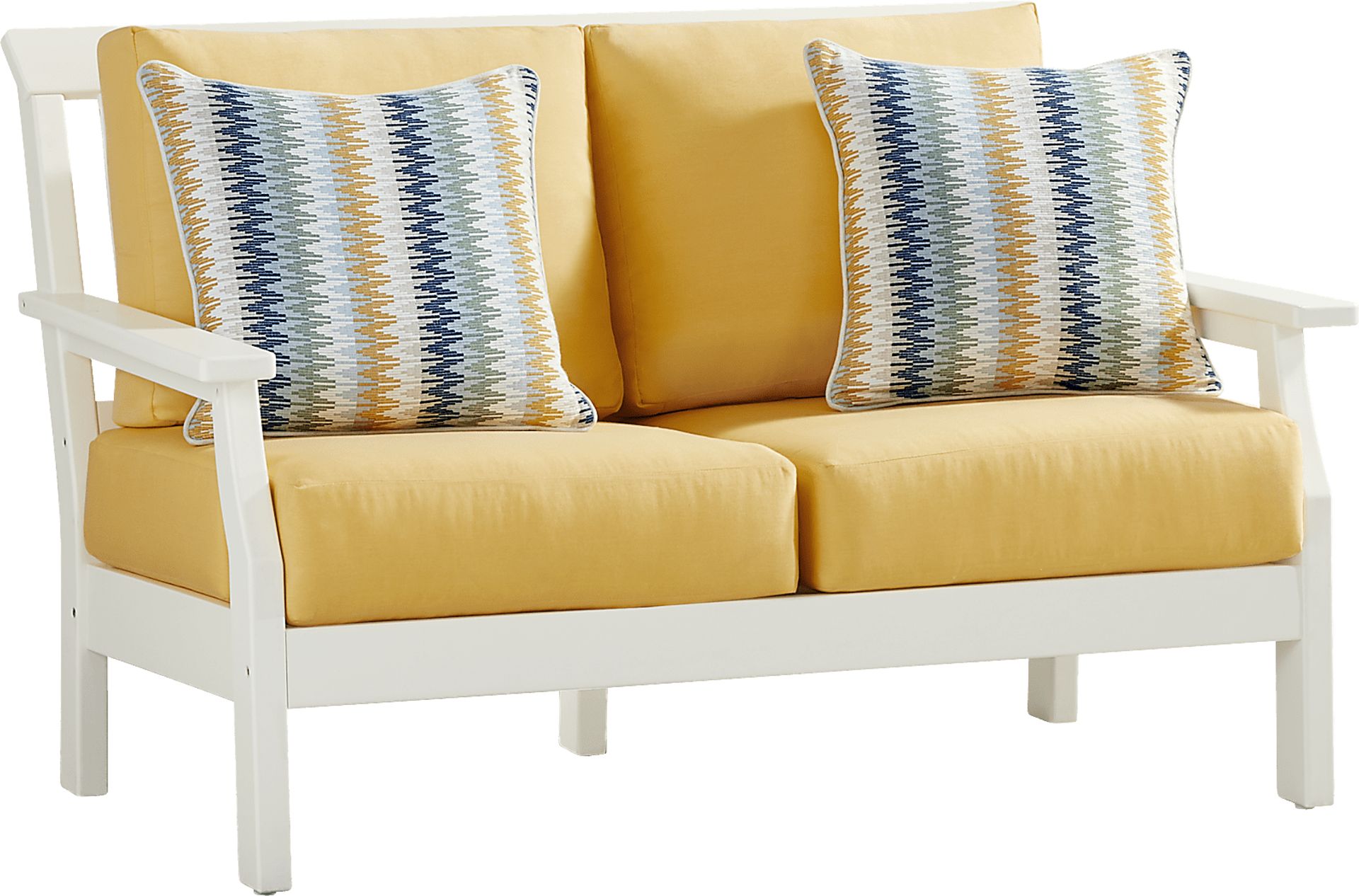 Eastlake White Outdoor Loveseat with Buttercup Cushions - Image 2