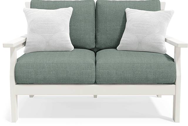 Eastlake White Outdoor Loveseat with Jade Cushions - Thumbnail - Image 1