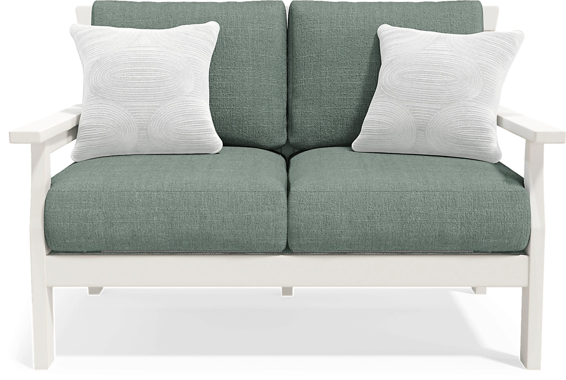 Eastlake White Outdoor Loveseat with Jade Cushions - Image 1