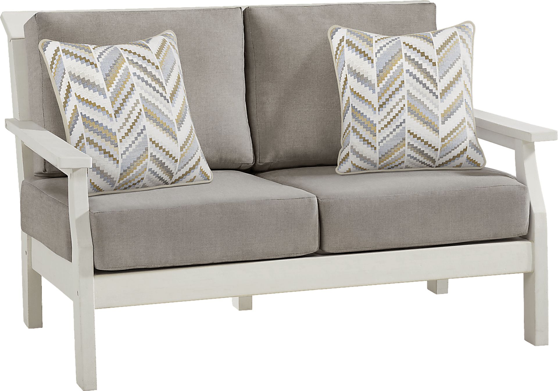 Eastlake White Outdoor Loveseat with Mushroom Cushions - Image 2