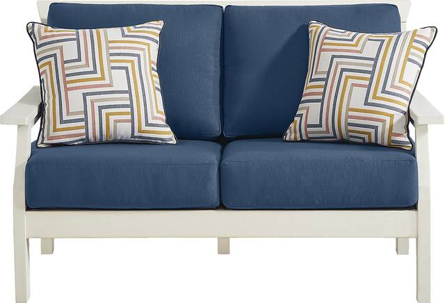 Eastlake White 4 Pc Outdoor Loveseat Seating Set with Ocean Cushions - Thumbnail - Image 3