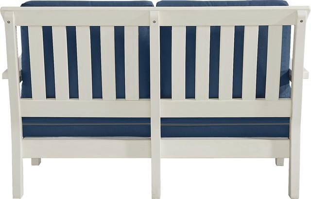 Eastlake White 4 Pc Outdoor Loveseat Seating Set with Ocean Cushions - Thumbnail - Image 4