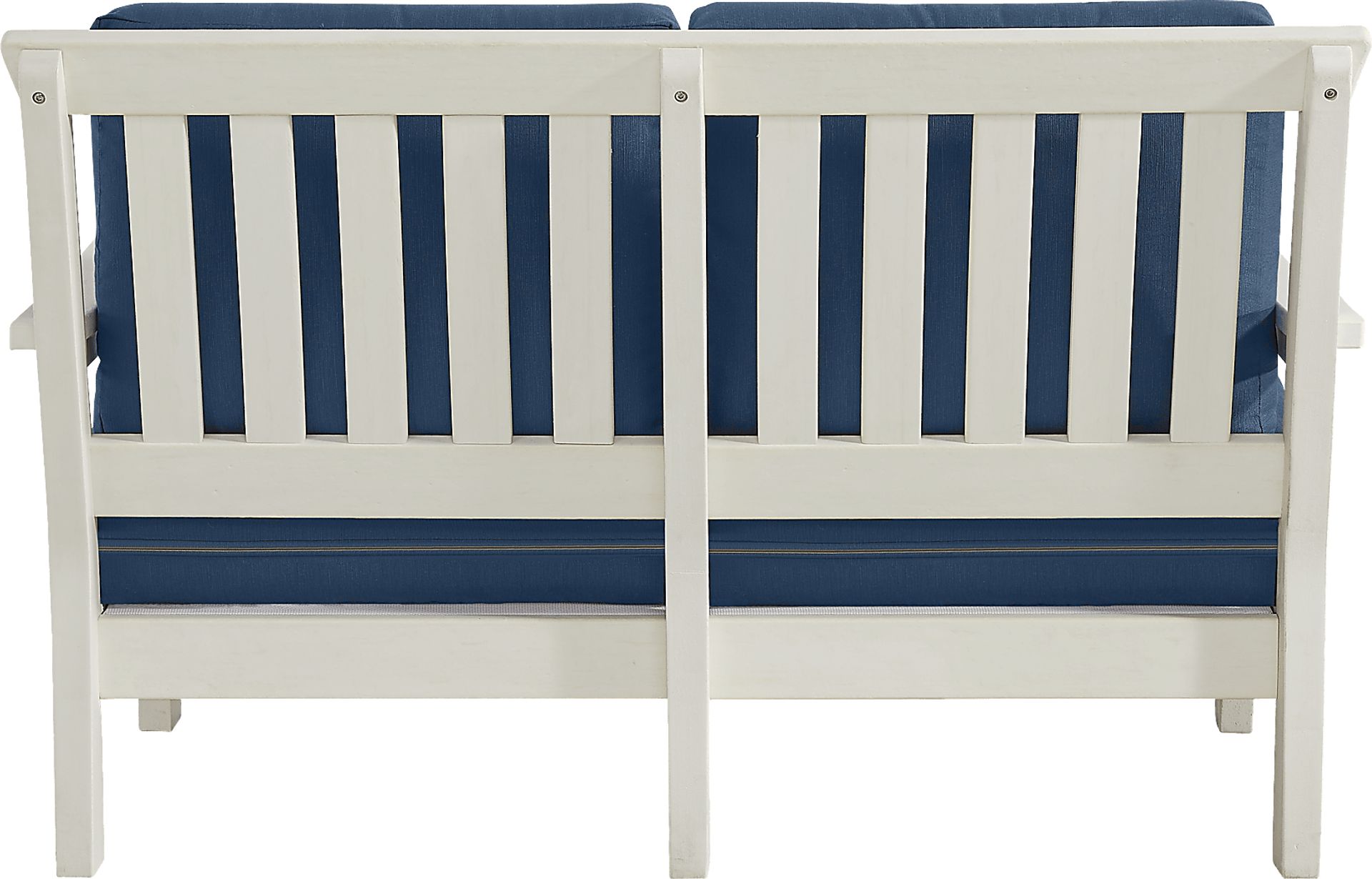 Eastlake White 4 Pc Outdoor Loveseat Seating Set with Ocean Cushions - Image 4