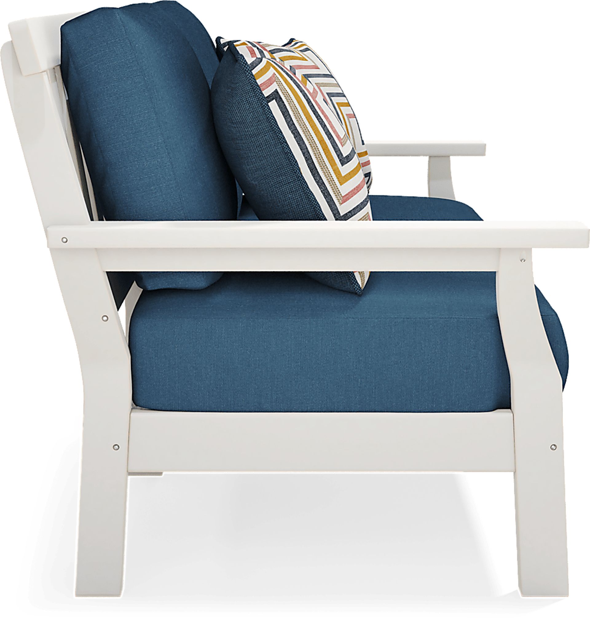 Eastlake White Outdoor Loveseat with Ocean Cushions - Image 3