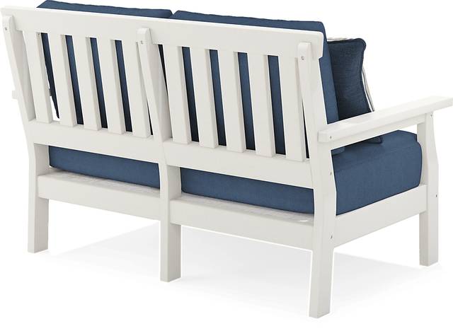 Eastlake White 4 Pc Outdoor Loveseat Seating Set with Ocean Cushions - Thumbnail - Image 5