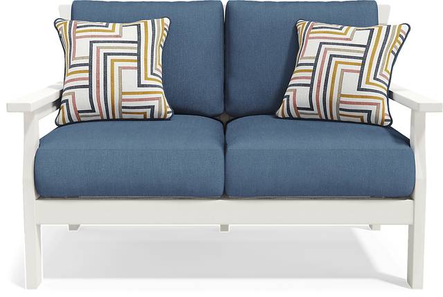 Eastlake White 4 Pc Outdoor Loveseat Seating Set with Ocean Cushions - Thumbnail - Image 2