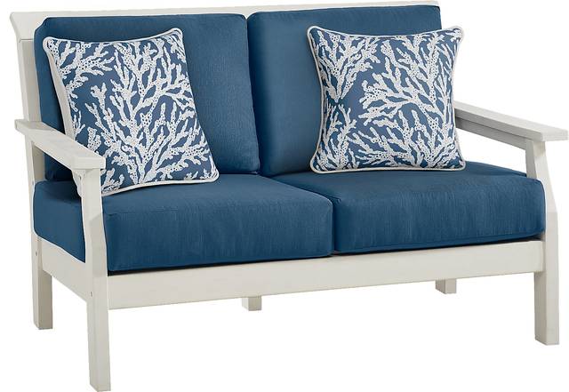 Eastlake White Outdoor Loveseat with Ocean Cushions - Thumbnail - Image 2
