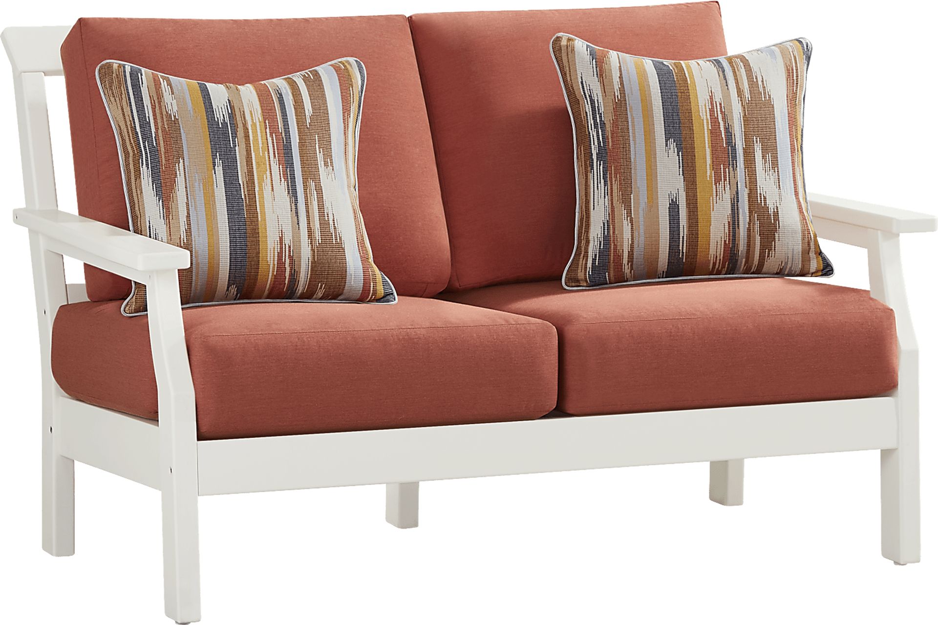 Eastlake White Outdoor Loveseat with Persimmon Cushions - Image 2