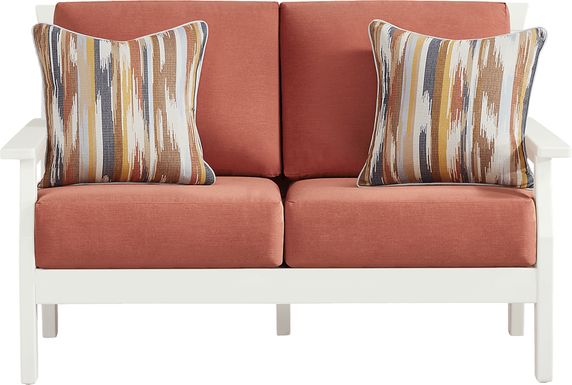 Eastlake White Outdoor Loveseat with Persimmon Cushions