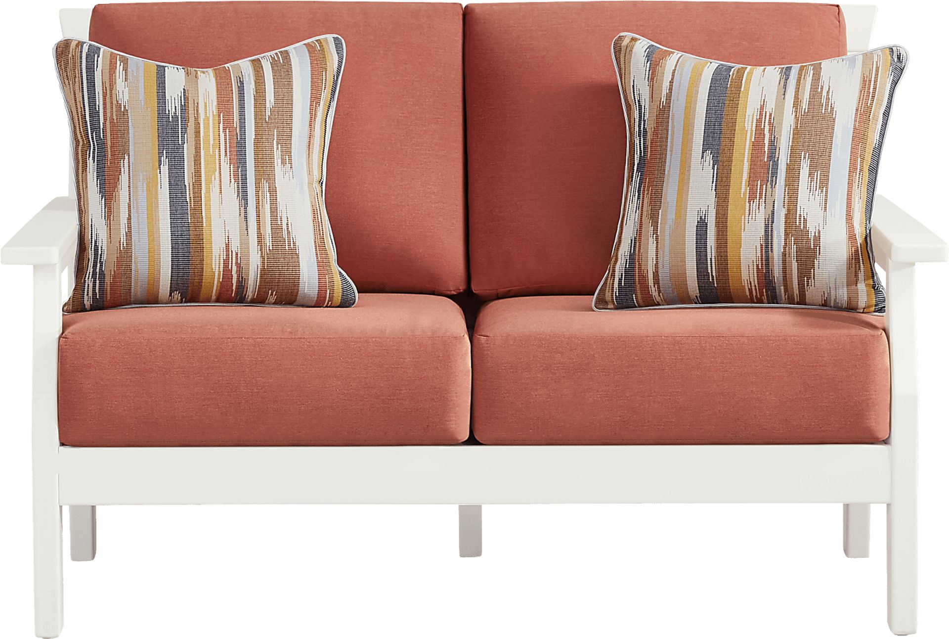 Eastlake White Outdoor Loveseat with Persimmon Cushions - Image 1