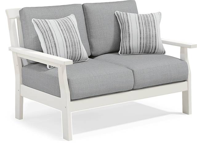 Eastlake White 4 Pc Outdoor Loveseat Seating Set with Pewter Cushions - Thumbnail - Image 3