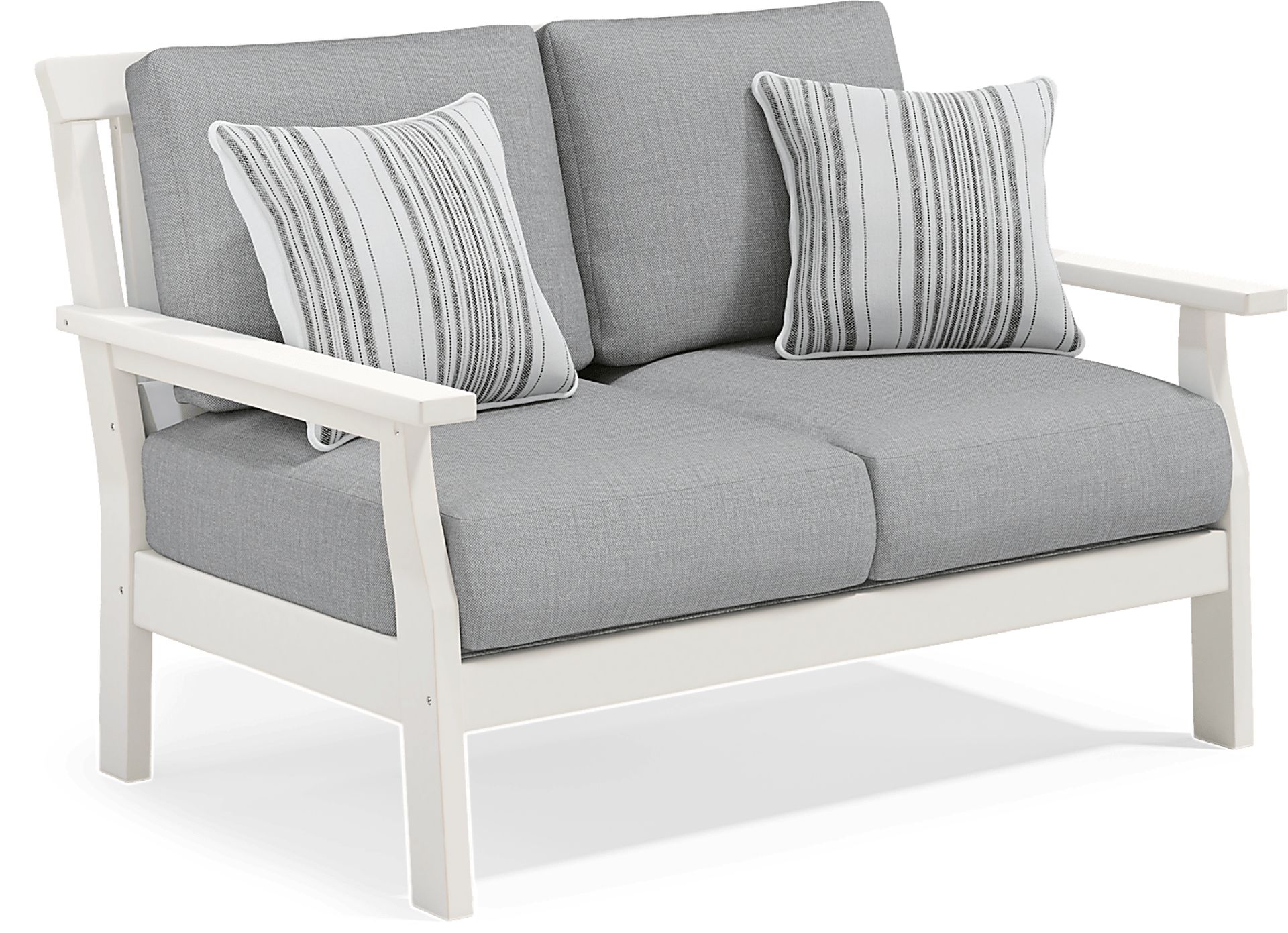 Eastlake White 4 Pc Outdoor Loveseat Seating Set with Pewter Cushions - Image 3