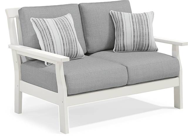 Eastlake White Outdoor Loveseat with Pewter Cushions - Thumbnail - Image 2