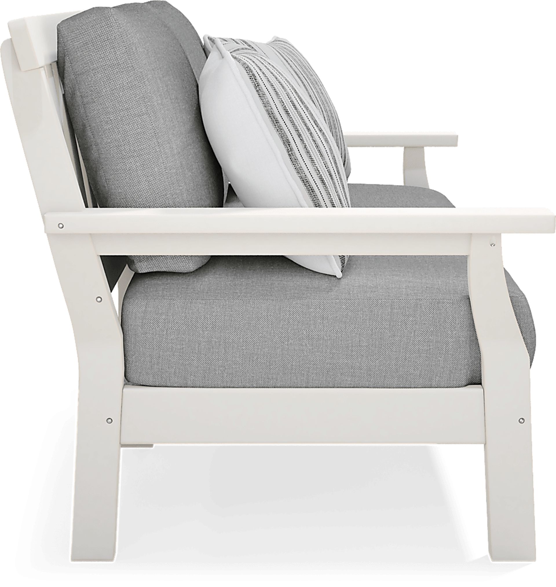 Eastlake White 4 Pc Outdoor Loveseat Seating Set with Pewter Cushions - Image 4