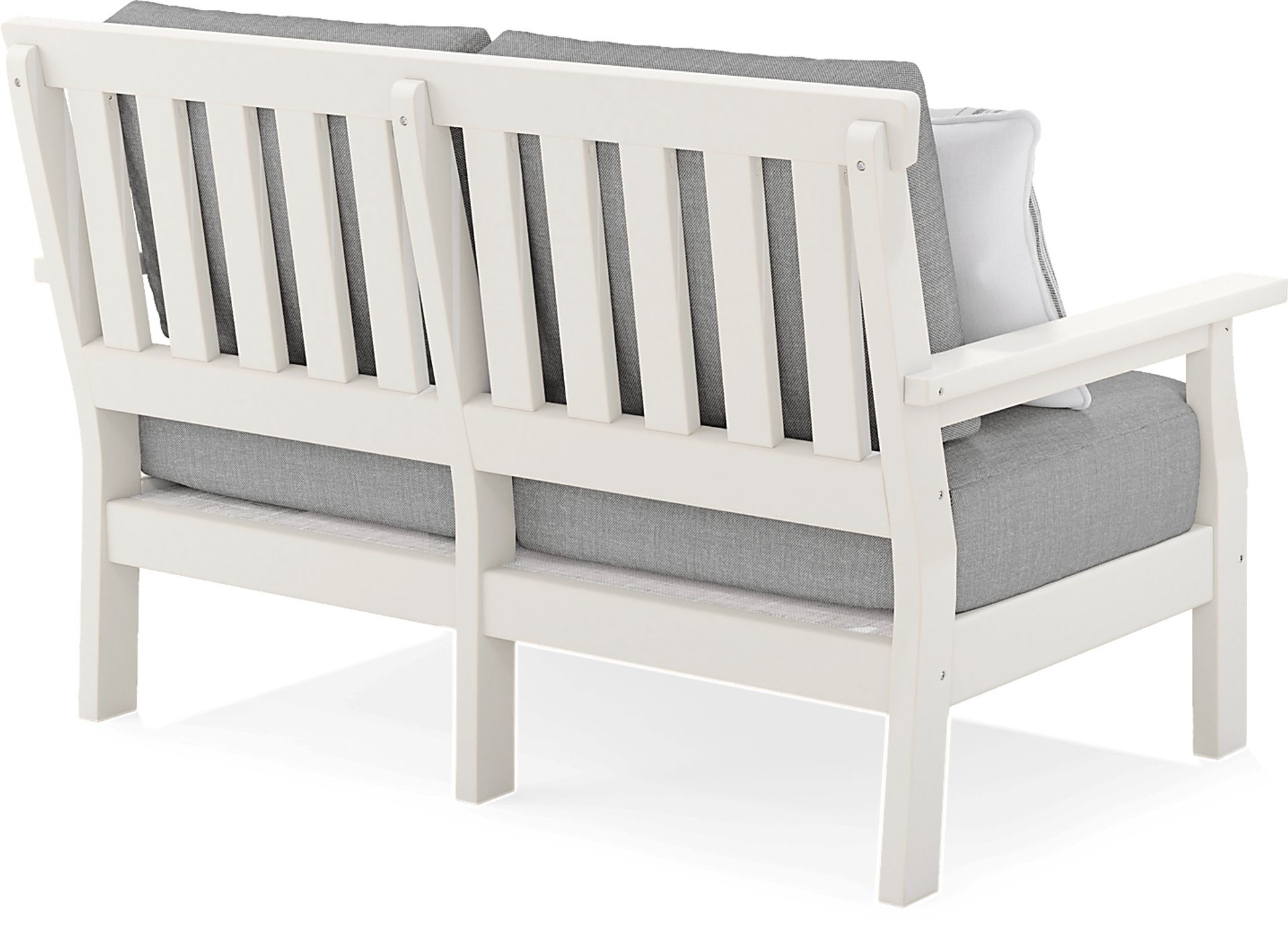 Eastlake White 4 Pc Outdoor Loveseat Seating Set with Pewter Cushions - Image 5