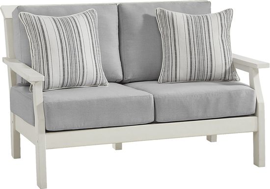Eastlake White Outdoor Loveseat with Pewter Cushions