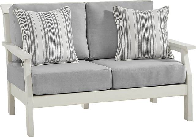 Eastlake White Outdoor Loveseat with Pewter Cushions - Thumbnail - Image 1