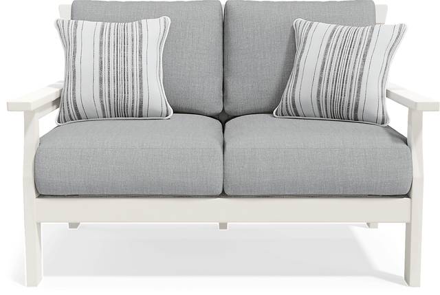 Eastlake White 4 Pc Outdoor Loveseat Seating Set with Pewter Cushions - Thumbnail - Image 2