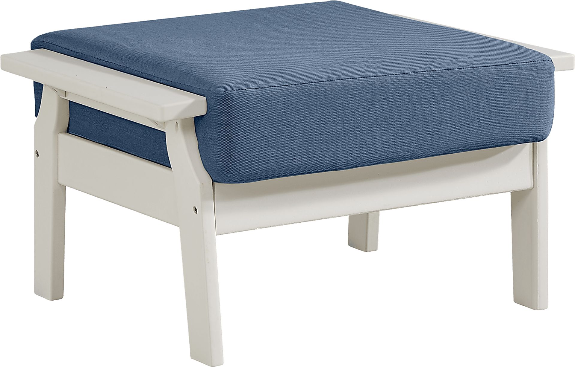 Eastlake White Outdoor Ottoman with Blueberry Cushion - Image 1