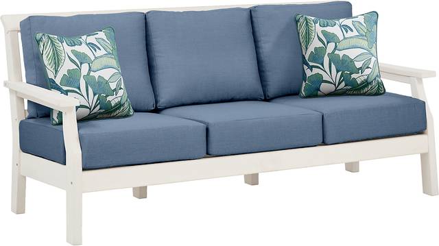Eastlake White Outdoor Sofa with Blueberry Cushions - Thumbnail - Image 2