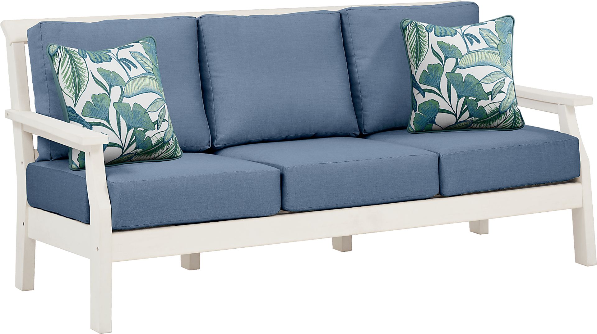 Eastlake White Outdoor Sofa with Blueberry Cushions - Image 2