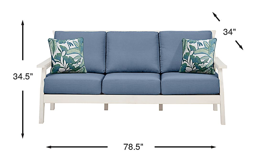 Eastlake White Outdoor Sofa with Blueberry Cushions