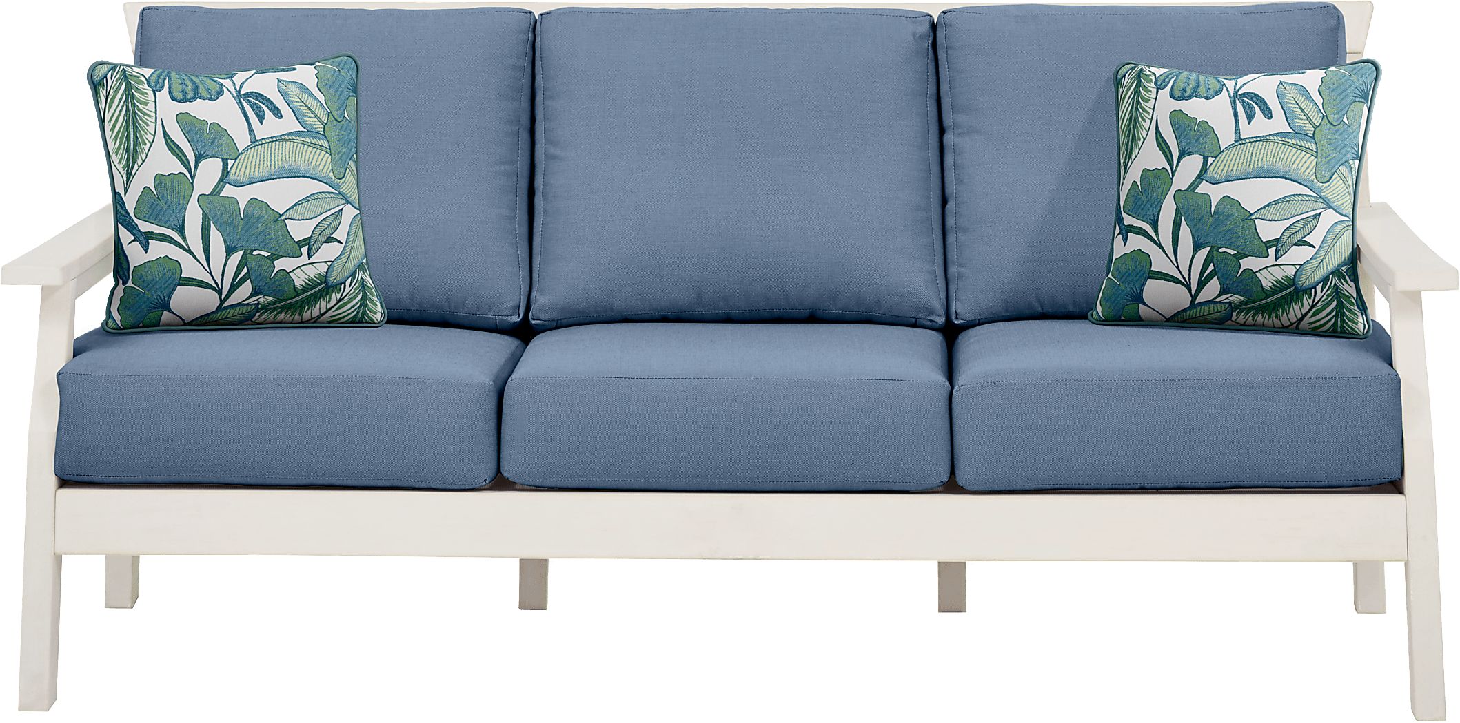 Eastlake White Outdoor Sofa with Blueberry Cushions
