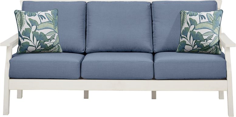 Eastlake White Outdoor Sofa with Blueberry Cushions