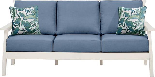 Eastlake White Outdoor Sofa with Blueberry Cushions - Thumbnail - Image 1