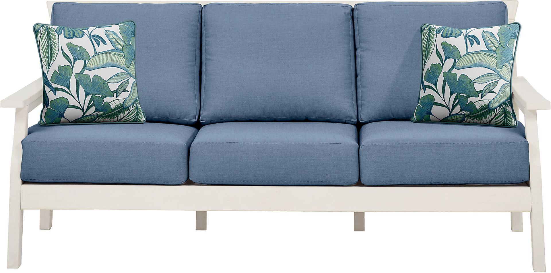 Eastlake White Outdoor Sofa with Blueberry Cushions - Image 1
