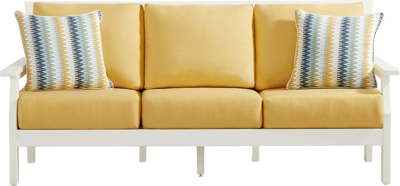 Eastlake White Outdoor Sofa with Buttercup Cushions