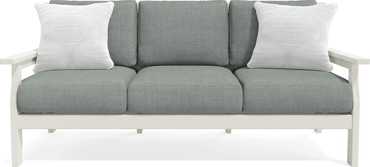 Eastlake White Outdoor Sofa with Jade Cushions