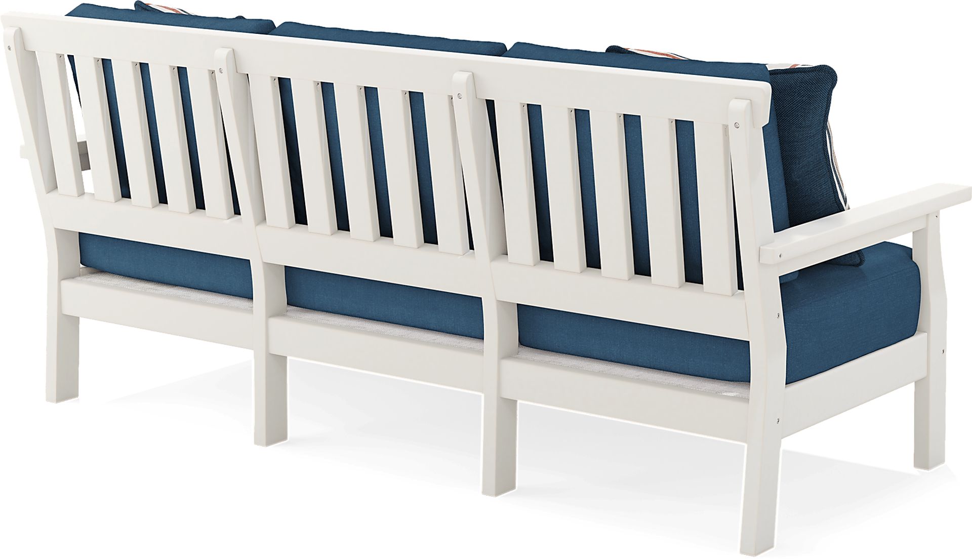 Eastlake White Outdoor Sofa with Ocean Cushions - Image 4