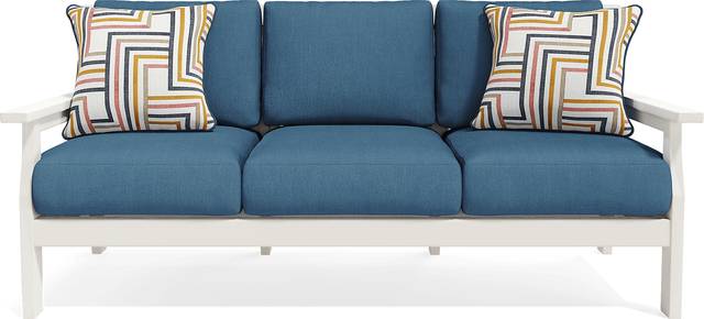 Eastlake White Outdoor Sofa with Ocean Cushions - Thumbnail - Image 1