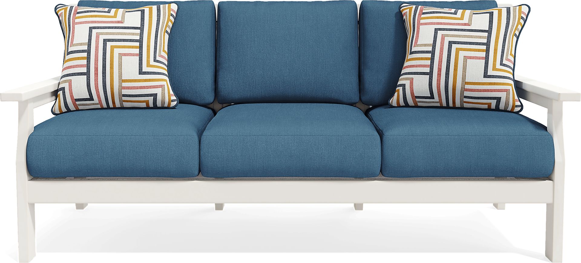 Eastlake White Outdoor Sofa with Ocean Cushions - Image 1