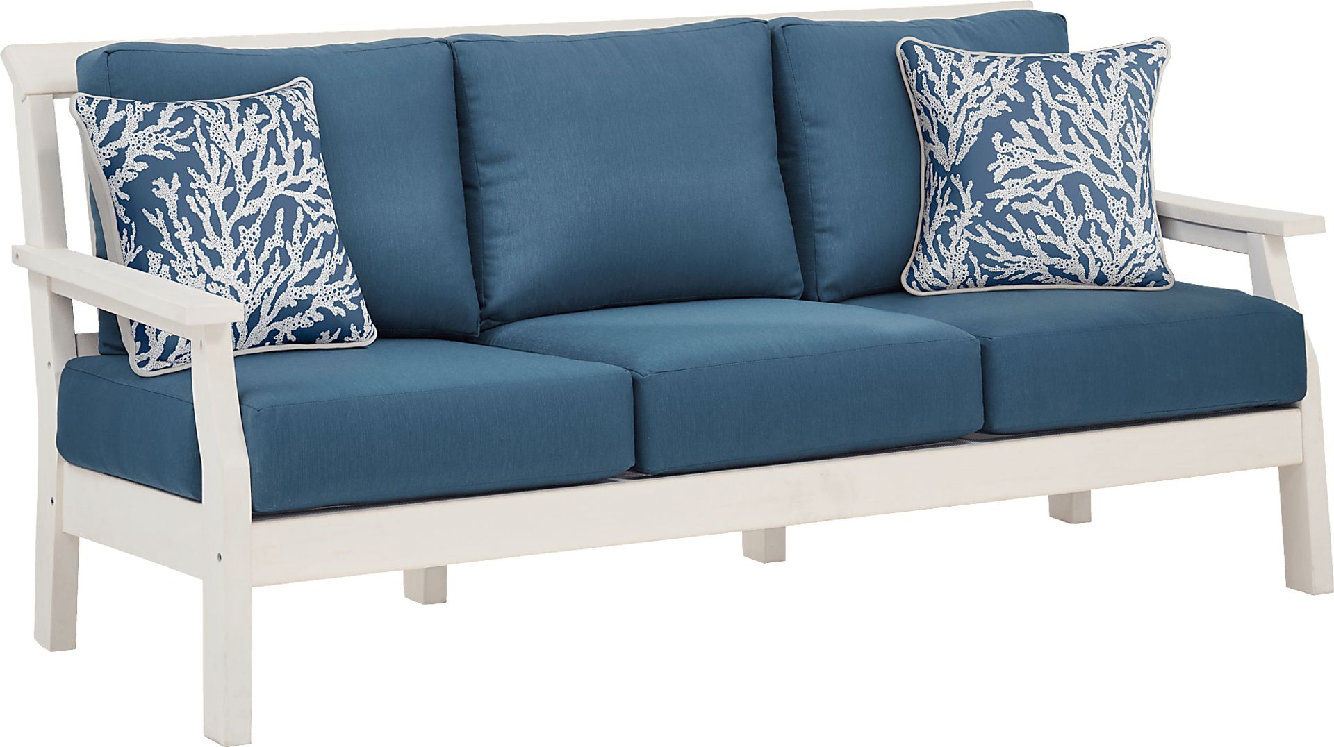 Eastlake White Outdoor Sofa with Ocean Cushions - Image 3