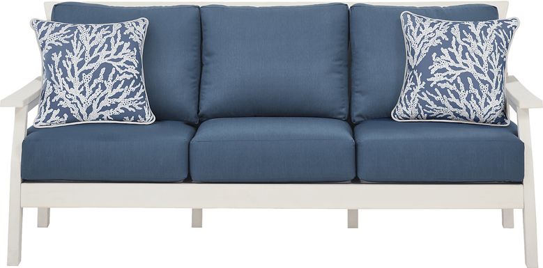Eastlake White Outdoor Sofa with Ocean Cushions
