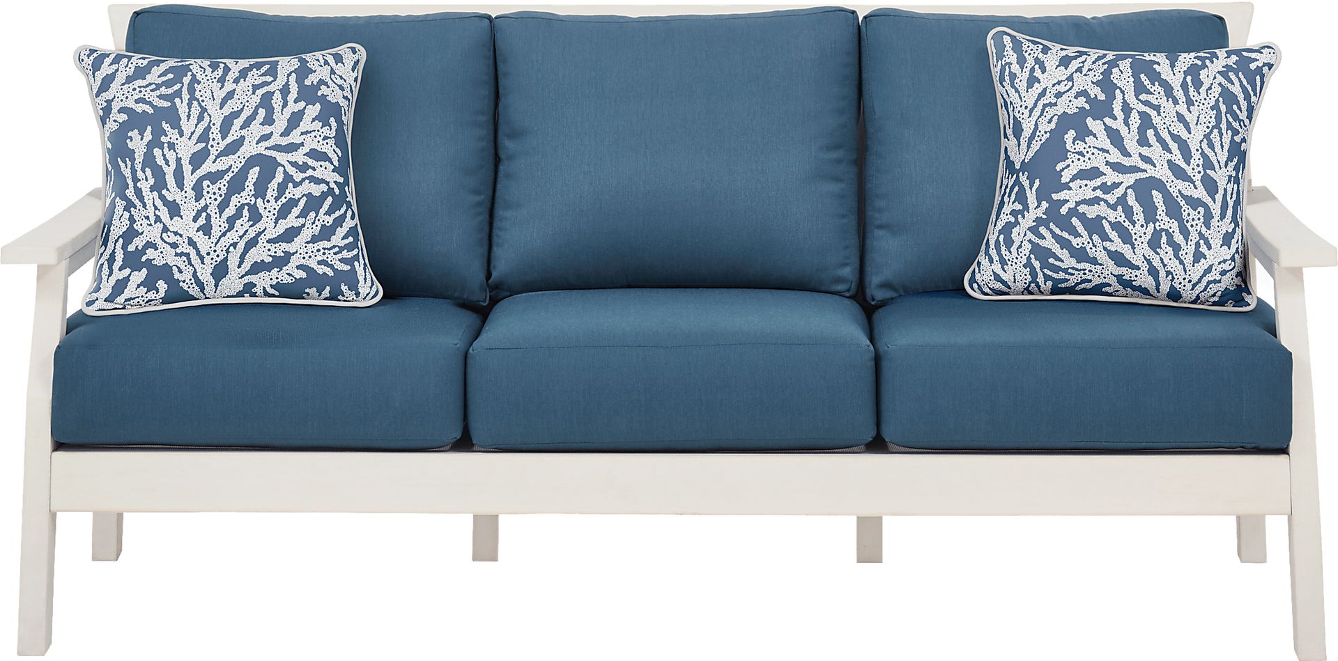 Eastlake White Outdoor Sofa with Ocean Cushions - Image 1