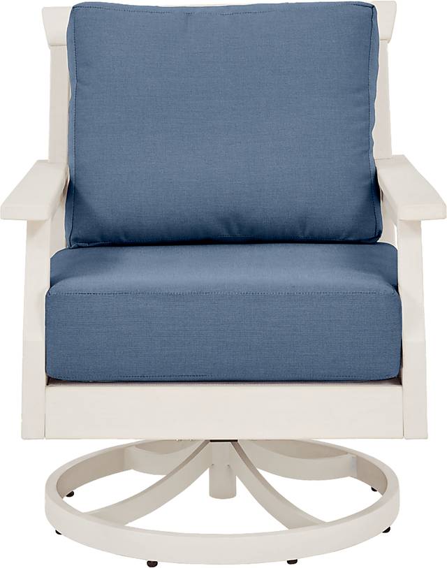 Eastlake White Outdoor Swivel Rocker Chair with Blueberry Cushions - Thumbnail - Image 2