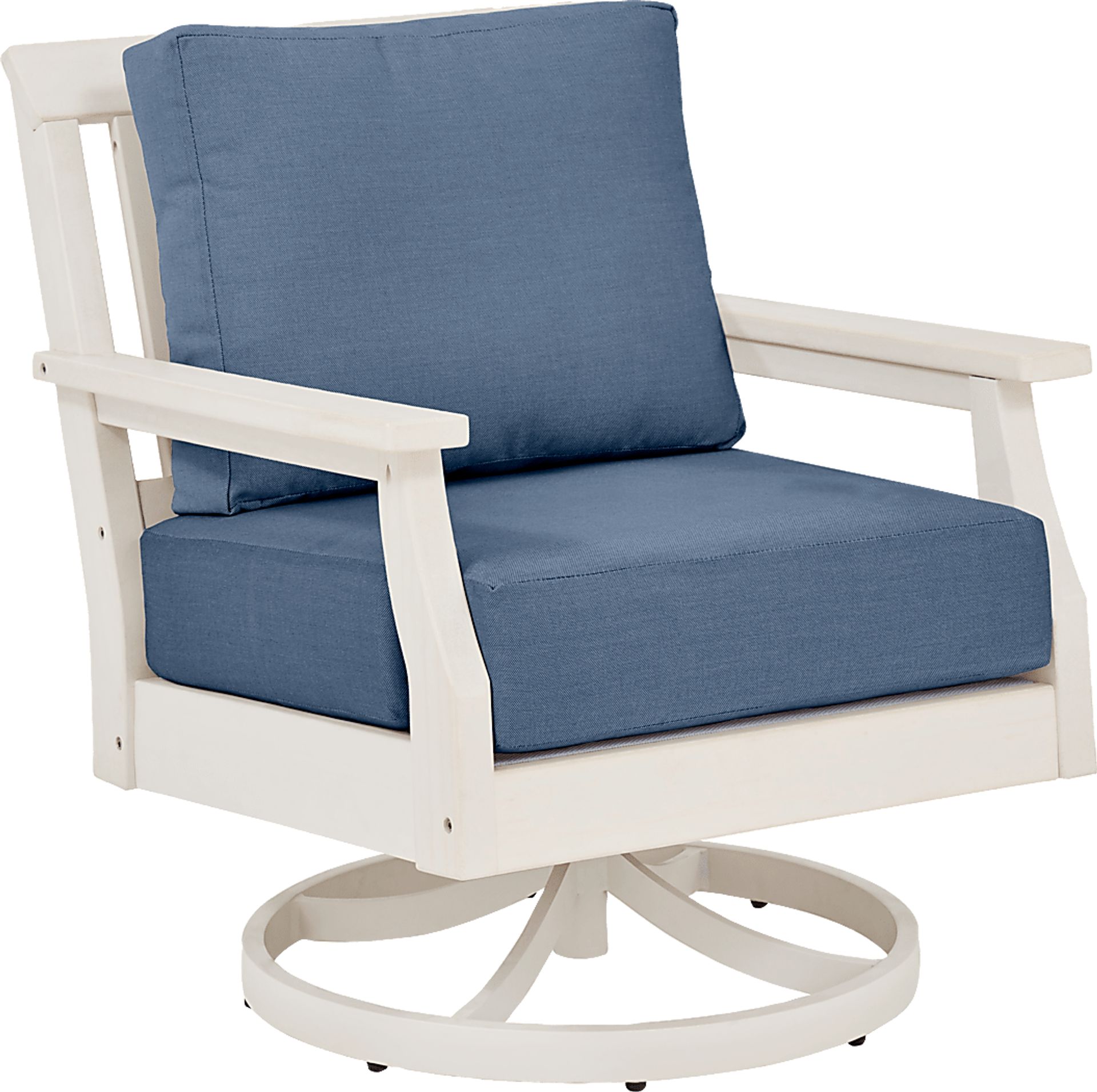 Eastlake White Outdoor Swivel Rocker Chair with Blueberry Cushions - Image 1