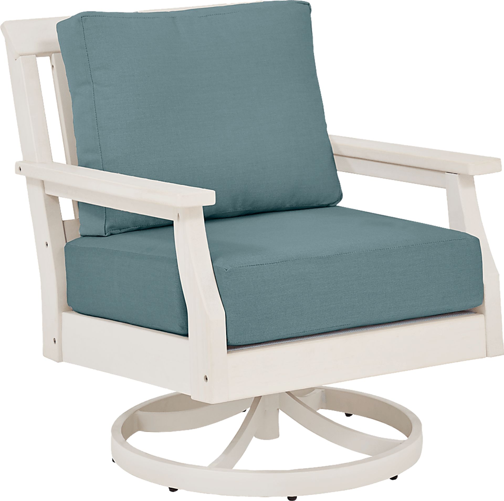 Eastlake White Outdoor Swivel Rocker Chair with Breeze Cushions - Image 1