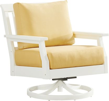 Eastlake White Outdoor Swivel Rocker Chair with Buttercup Cushions